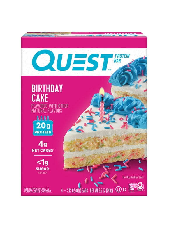 Quest Birthday Cake flavor Protein Bars, 20g of Protein, 4 Count