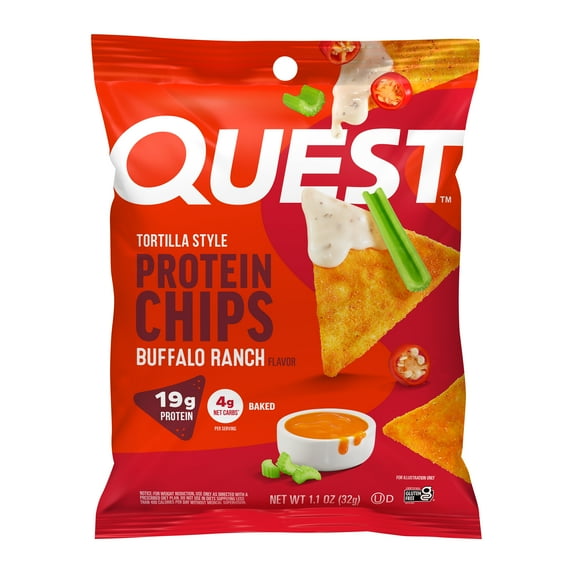 Quest Buffalo Ranch Flavor Tortilla Style Protein Chips, Baked, High Protein, 1.1oz Bag, Singl