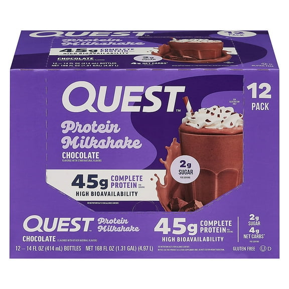 Quest Chocolate Protein Milkshake, 45g Protein, Bottles, 12 pk./14 fl. oz.