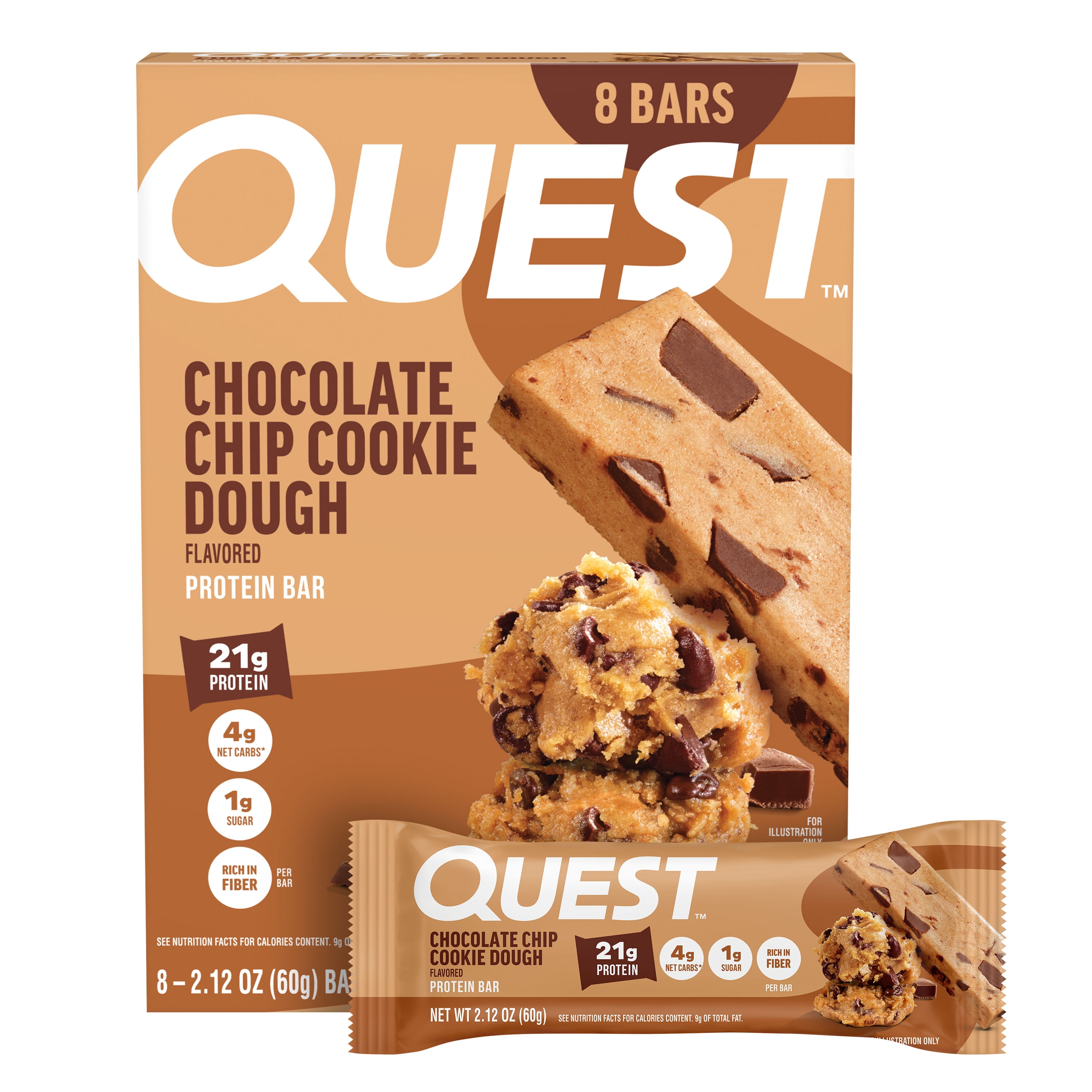 Quest Chocolate Chip Cookie Dough Protein Bar, 8pk