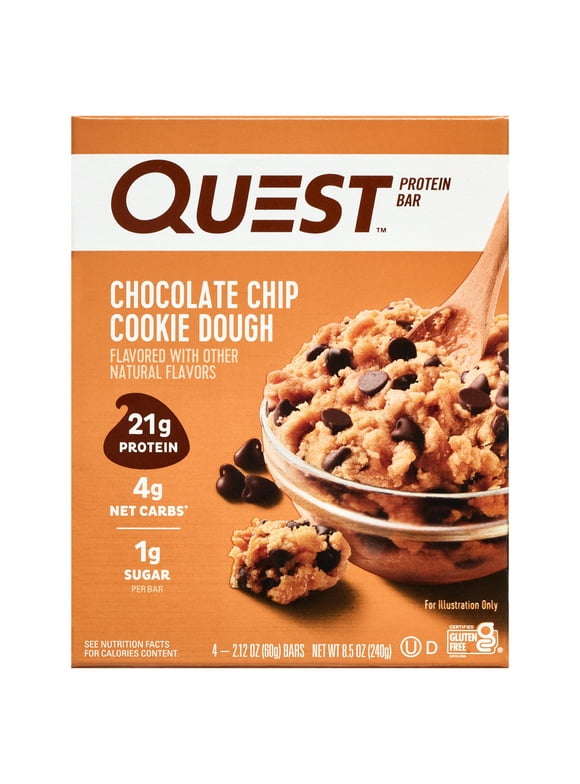 Quest Chocolate Chip Cookie Dough Protein Bar, Gluten Free, 4pk