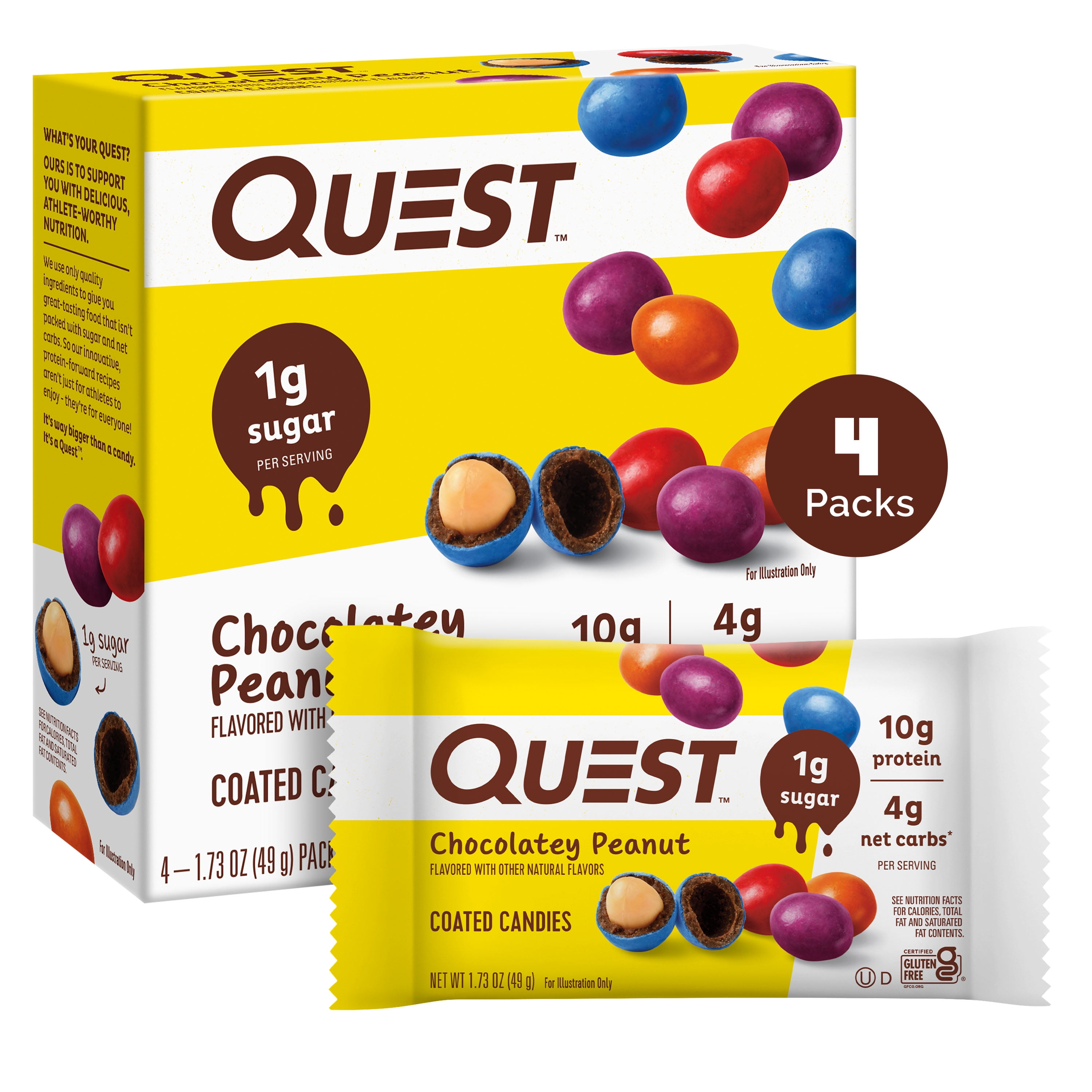 Quest Coated Candy Pieces, Chocolatey Peanut, High Protein, Gluten Free, 4 Ct