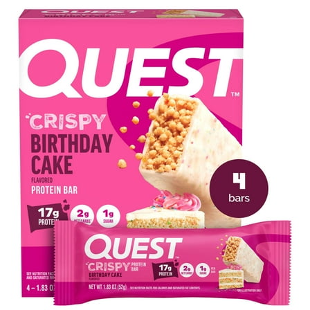 Quest Crispy Hero Protein Bar, Birthday Cake Flavor, Low Sugar, 4 Count
