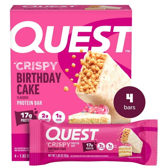 Quest Crispy Hero Protein Bar, Birthday Cake Flavor, Low Sugar, 4 Count