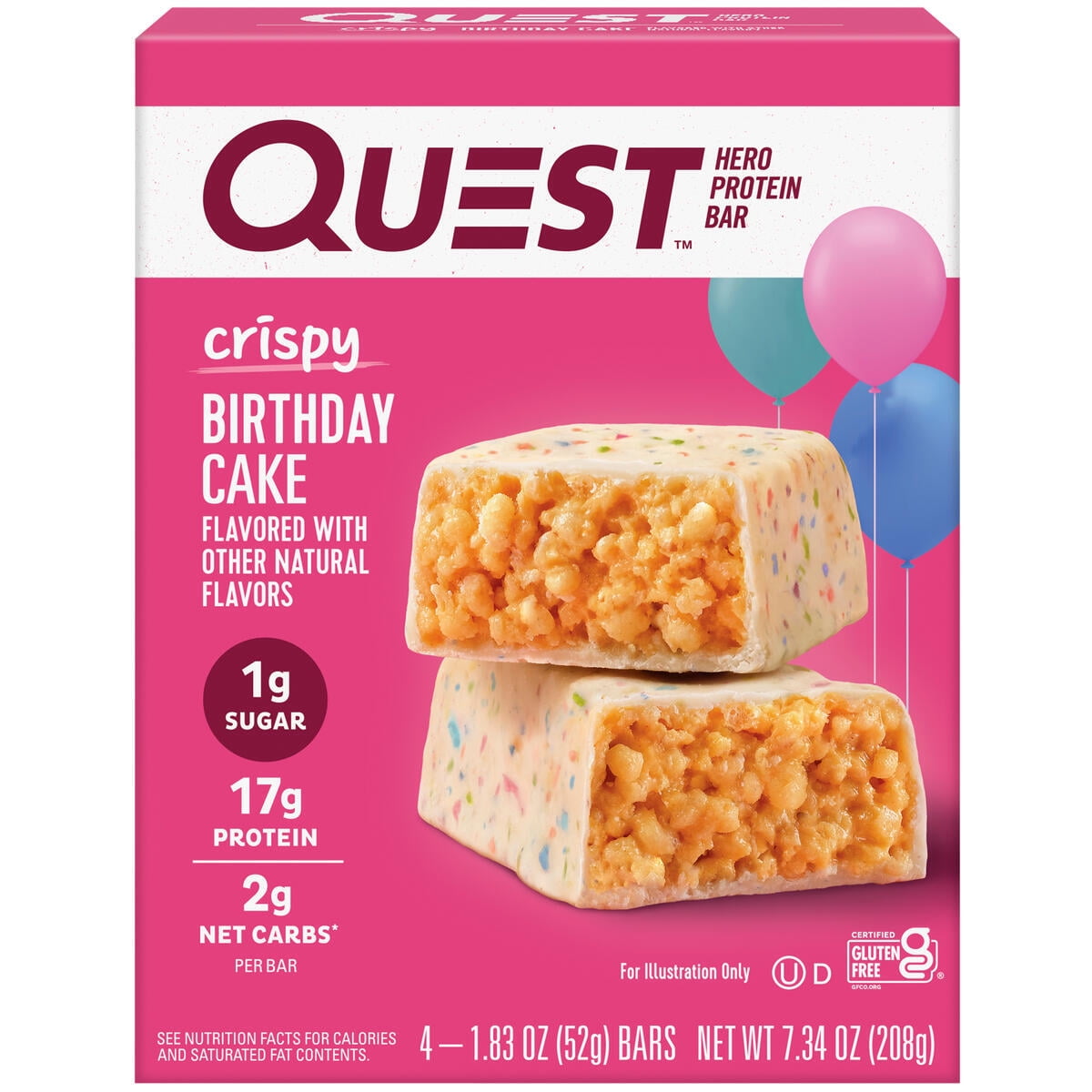 Quest Crispy Hero Protein Bar, Birthday Cake Flavor, Low Sugar, 4 Count