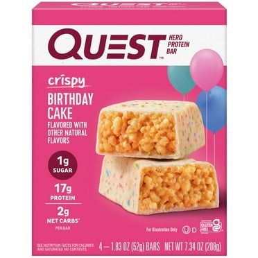 Quest Crispy Hero Protein Bar, Birthday Cake Flavor, Low Sugar, 4 Count