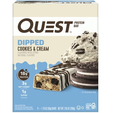 Quest Dipped Cookies and Cream Protein Bar, 18g Protein, Gluten Free, 4 Count