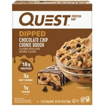 Quest Dipped Protein Bars, 18g Protein, Gluten Free, Chocolate Chip Cookie Dough, 4 Count