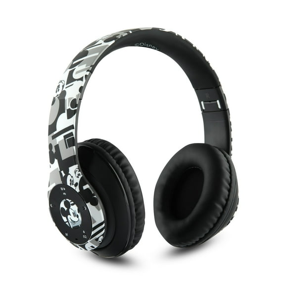 Quest Disney Mickey Mouse Foldable Bluetooth Over-Ear Headphones, Black/White/Gray, DHP2104