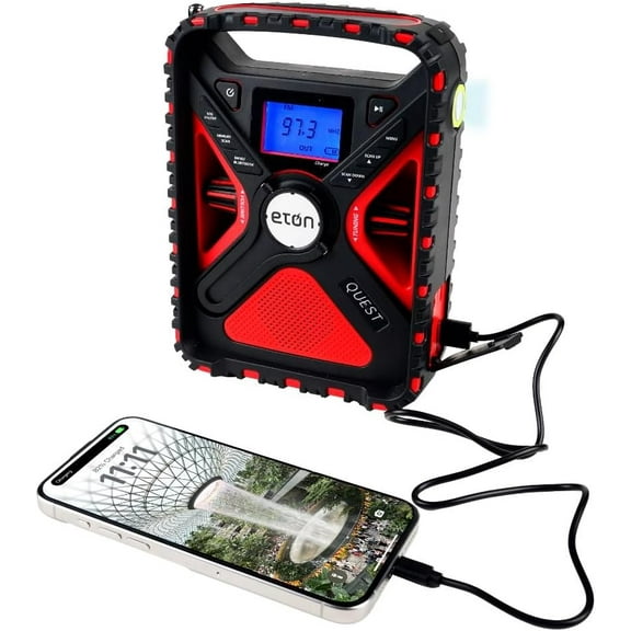 Quest Hand Crank NOAA Weather Radio, All Band Emergency AM/FM Shortwave Storm Bluetooth, Ambient Light, Phone Charger, RDS, Solar, Flashlight, Camping, Hiking