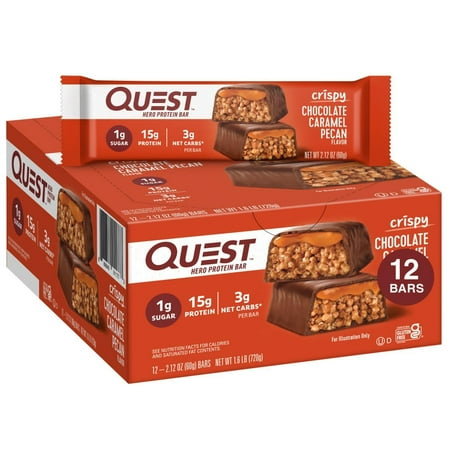Quest Hero Protein Bars, Low Carb, Gluten Free, Chocolate Caramel Pecan, 12 Count