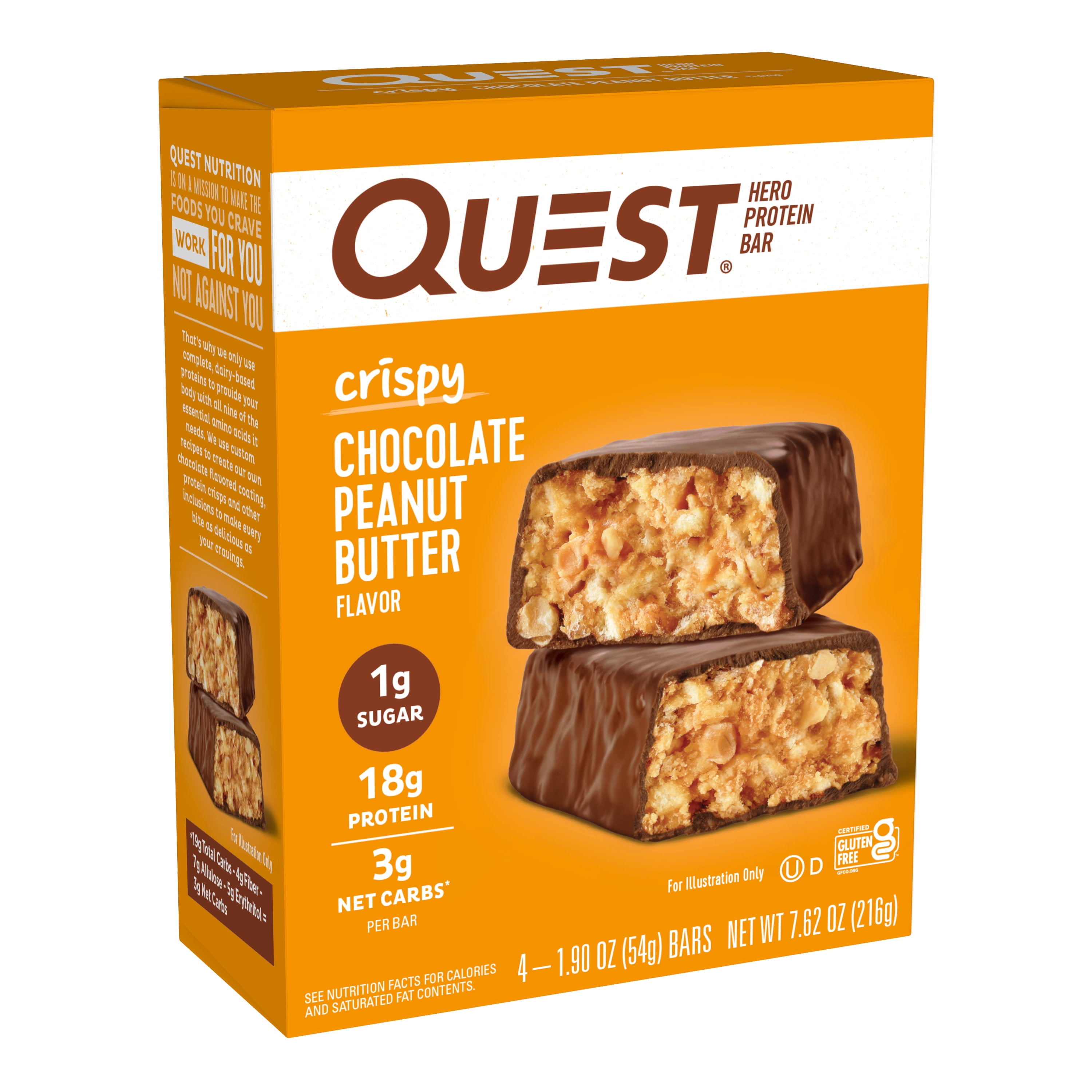 Quest Crispy Protein Bar, Chocolate Peanut Butter, 18g Protein, Gluten Free, 4 Count