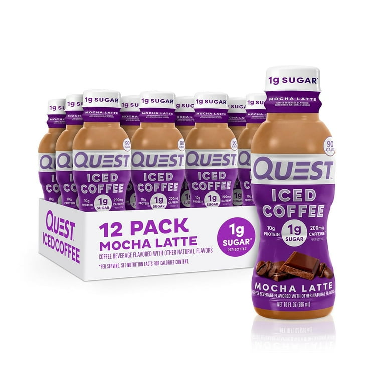 Quest Iced Coffee Drink, Mocha Latte Flavor, 1g Sugar, 200mg of
