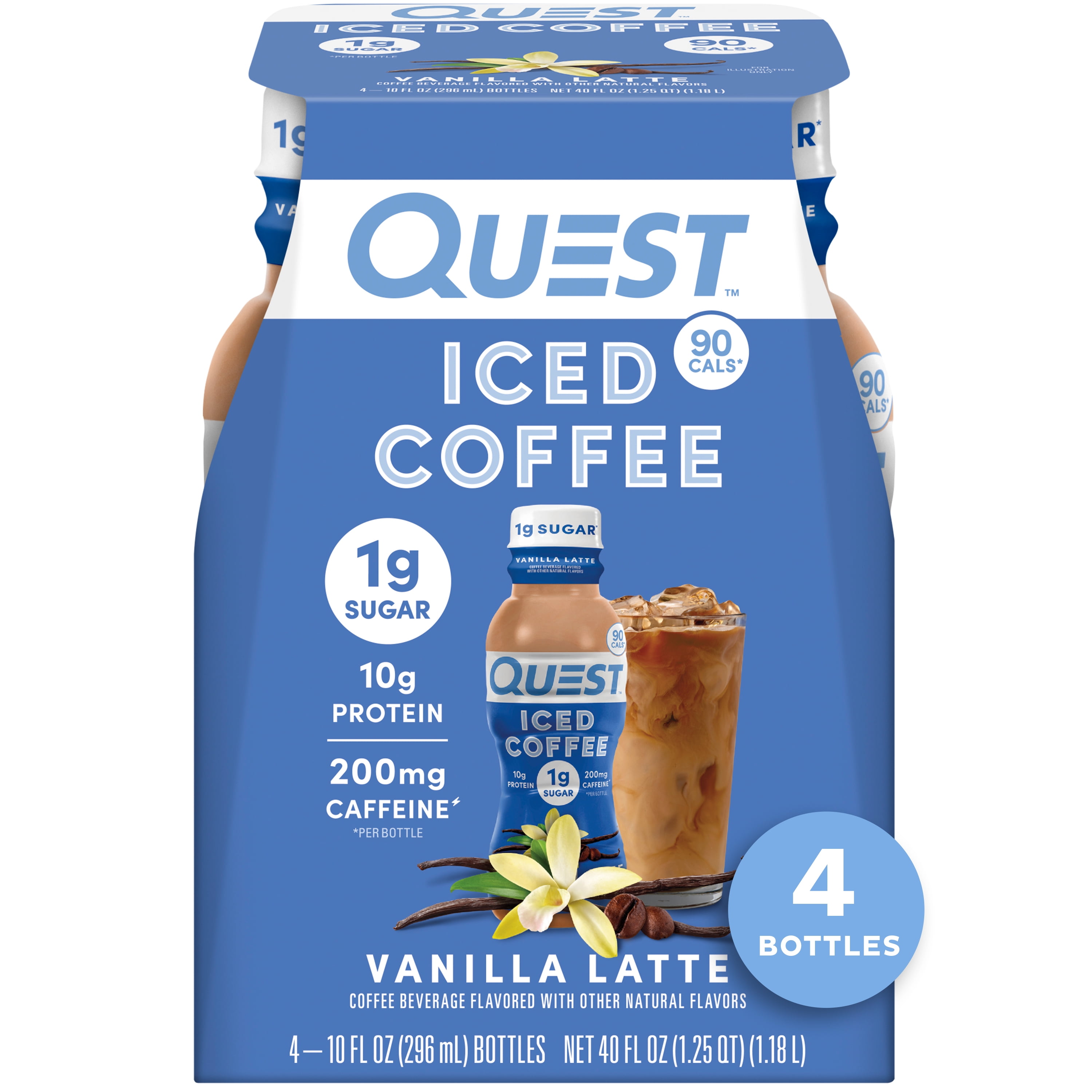Quest Nutrition Iced Coffee Vanilla Latte, 200mg of Caffeine, 10g of Protein, 4 Count