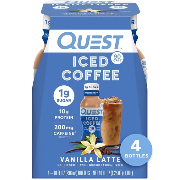 Quest Nutrition Iced Coffee Vanilla Latte, 200mg of Caffeine, 10g of Protein, 4 Count