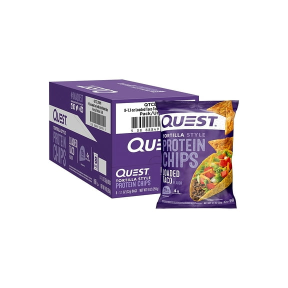 (8 pack) Quest Tortilla Style Protein Chips with 19g of Protein, Loaded Taco Flavor, 1.1 Oz, Single