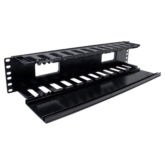 Quest Manufacturing, Horizontal Large Finger Duct With Hinged Cover, 70-90 Cables, 2U, 19", Black
