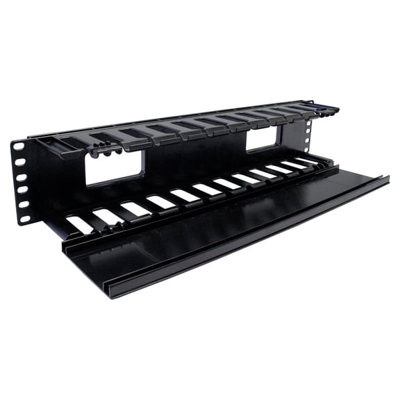 Quest Manufacturing, Horizontal Large Finger Duct With Hinged Cover, 70-90 Cables, 2U, 19", Black