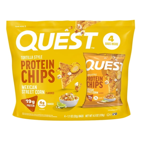 Quest Mexican Street Corn Flavored Tortilla Style Protein Chips, High Protein*, Low Carb*, Gluten Free, 4 Count