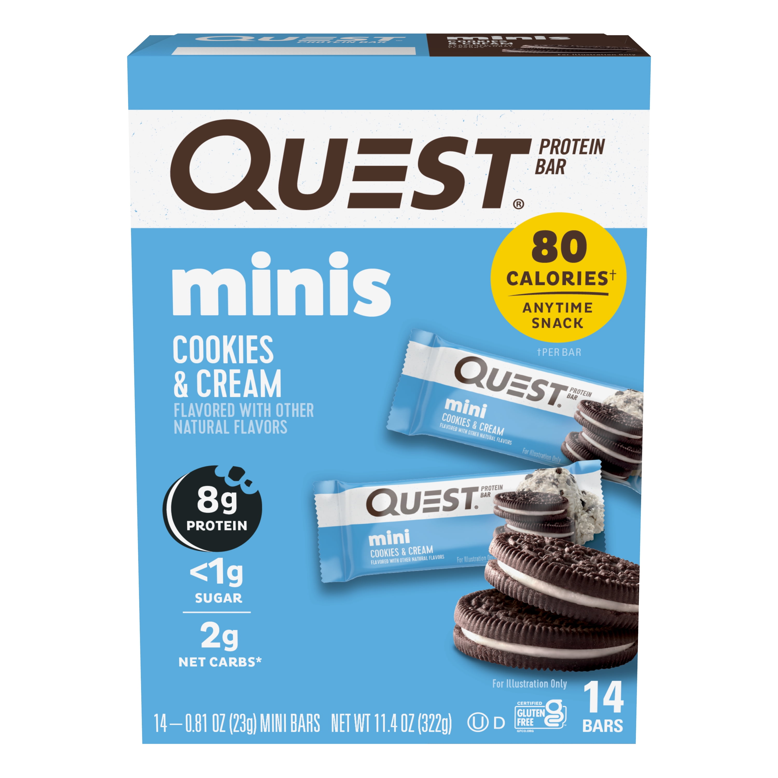 Quest Mini Cookies & Cream Protein Bar, Keto Friendly, 0.81 oz, 14 Count 