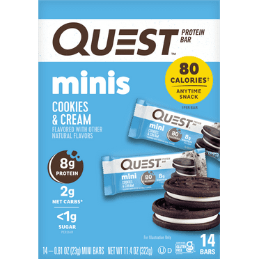 Quest Mini Cookies & Cream Protein Bar, Keto Friendly, 0.81 oz, 14 Count