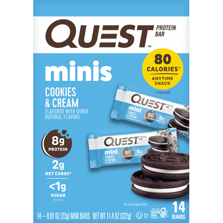 Quest Mini Cookies & Cream Protein Bar, Keto Friendly, 0.81 oz, 14 Count