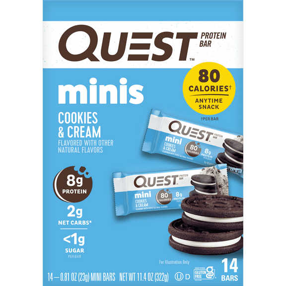Quest Mini Cookies & Cream Protein Bar, Keto Friendly, 0.81 oz, 14 Count