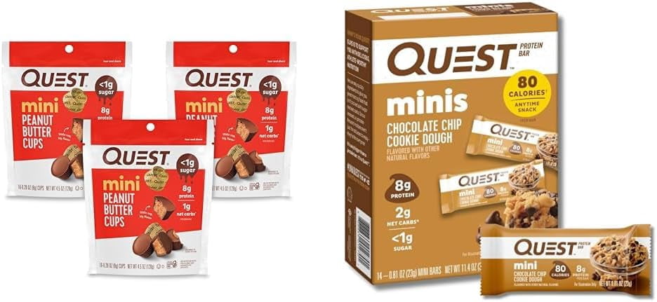 Quest Mini Cook Quest Mini Peanut Butter Cups & Mini Cookie Dough Protein Bars Bundle ...