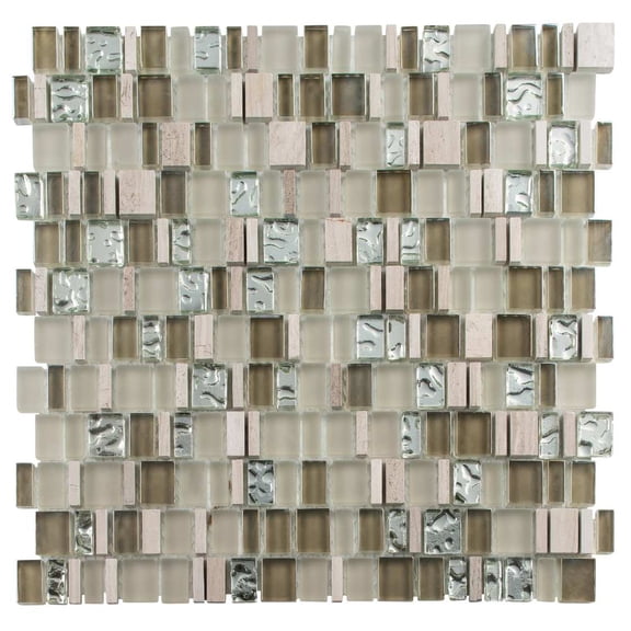 Quest Mojave Brown Random Brick Stone, Glass & Aluminum Mosaic Wall and Floor Tile