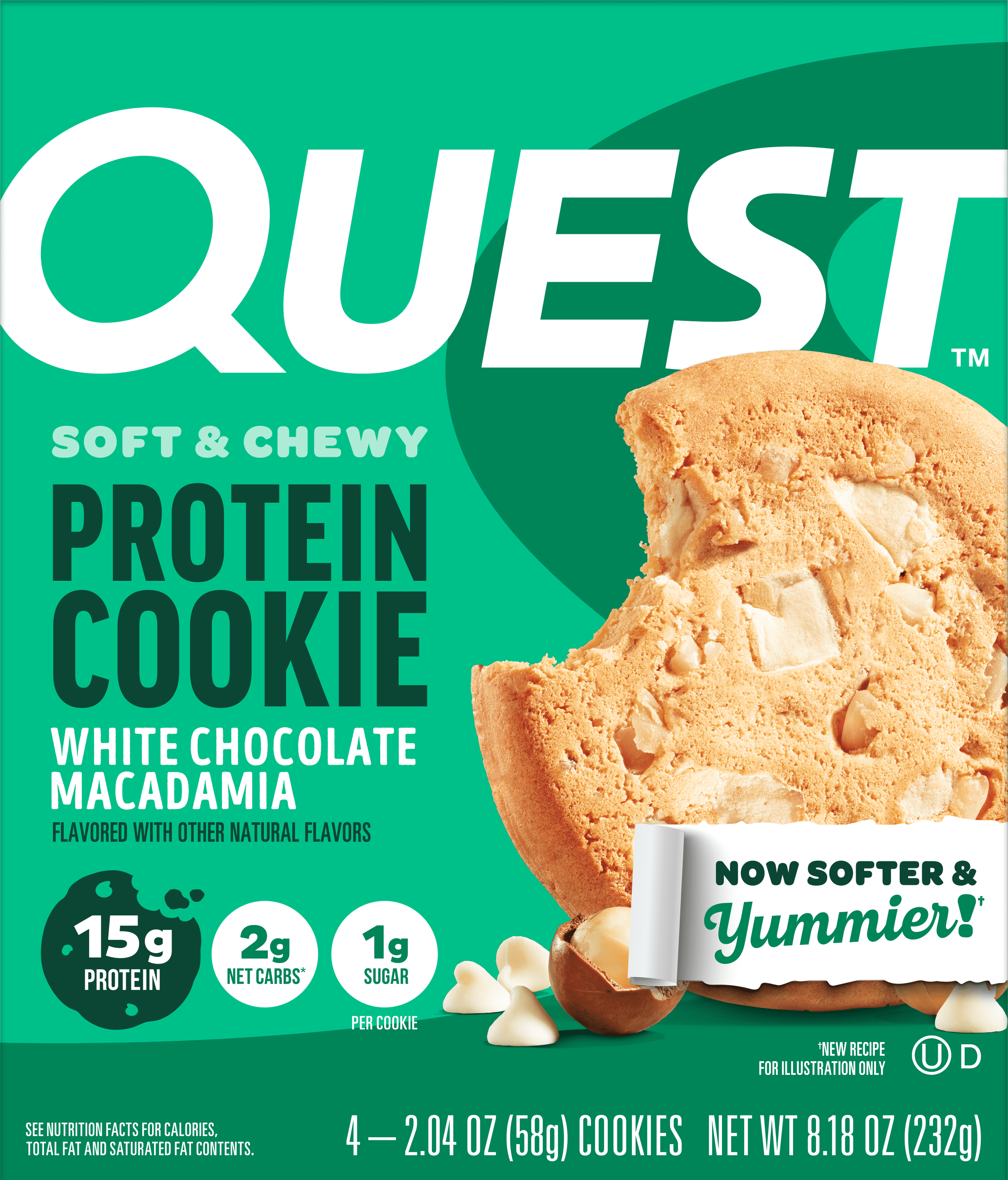 Quest Nutrition, 15g Protein Soft Cookie, White Chocolate Macadamia Flavor, High Protein, Low Carb, 4 Count