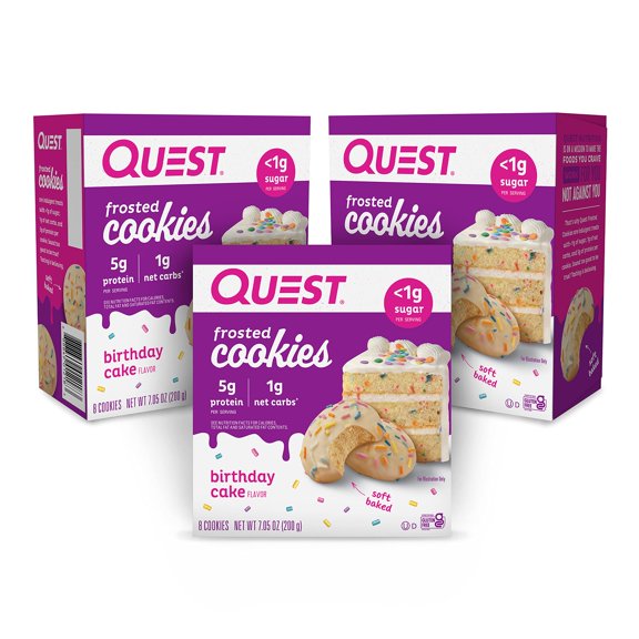 Quest Nutrition Birthday Cake Frosted Cookies, 8 Count (Pack of 3)