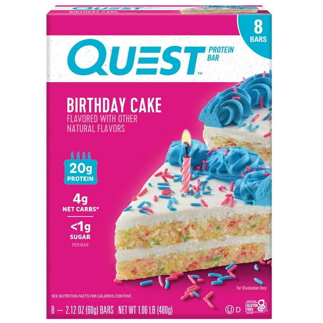Quest Nutrition Birthday Cake Protein Bar, High Protein, Gluten Free, 8