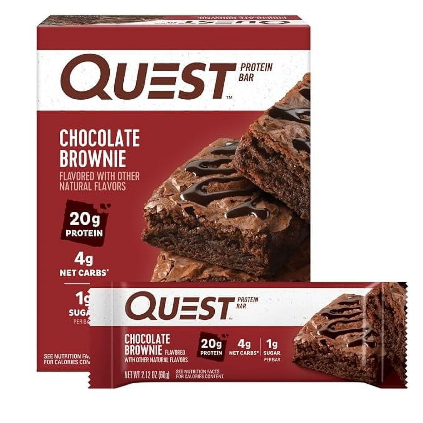 Quest Nutrition Chocolate Brownie Protein Bars, 20g Protein, 4g Net Carbs, 1g Sugar, Gluten Free, Keto Friendly, 4 Count