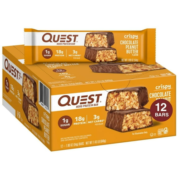 Quest Nutrition Crispy Protein Bar, Chocolate Peanut Butter flavor, Gluten Free, 12 Count