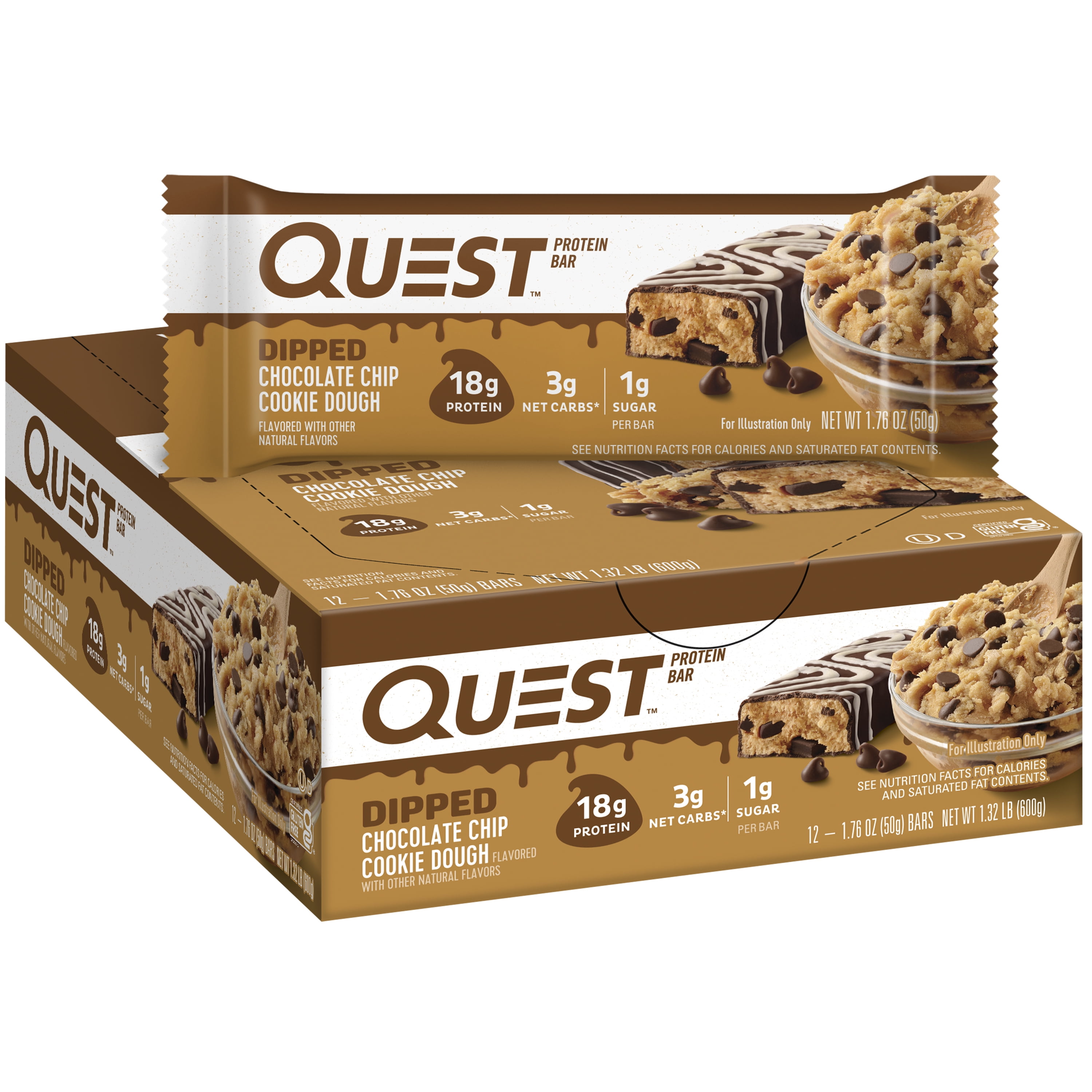 Quest Dipped Protein Bar, Chocolate Chip Cookie Dough, 18g Protein