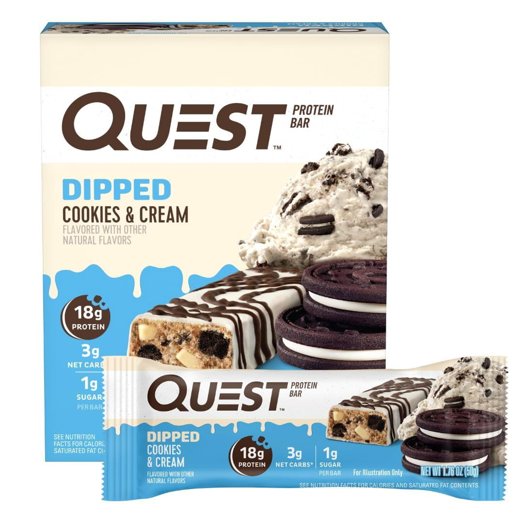 Quest Nutrition DippedTRDN Cookies & Cream Protein Bars, High Protein ...