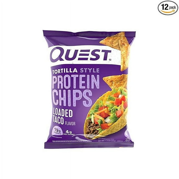 Quest Nutrition Loaded Taco Tortilla Style Protein Chips, 19g Protein, 4g Net Carb, Low Carb, Gluten Free, 1.1 oz (Pack of 4)