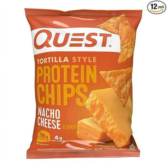 Quest Nutrition Nacho Cheese Tortilla Style Protein Chips, 18g Protein, 4g Net Carb, Low Carb, Gluten Free, 1.1 oz (Pack of 8)