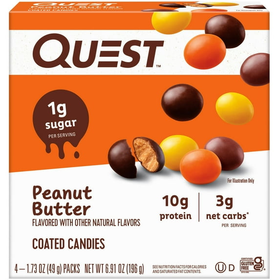 Quest Nutrition Peanut Butter Coated Candies, Peanut Butter Flavor, Low Sugar, Gluten Free, 4 Count