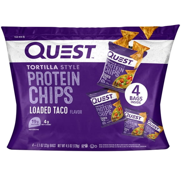 Quest Nutrition, Tortilla Style Protein Chips, Low Carb, High Protein, Loaded Taco, 4.5 oz, 4 Ct
