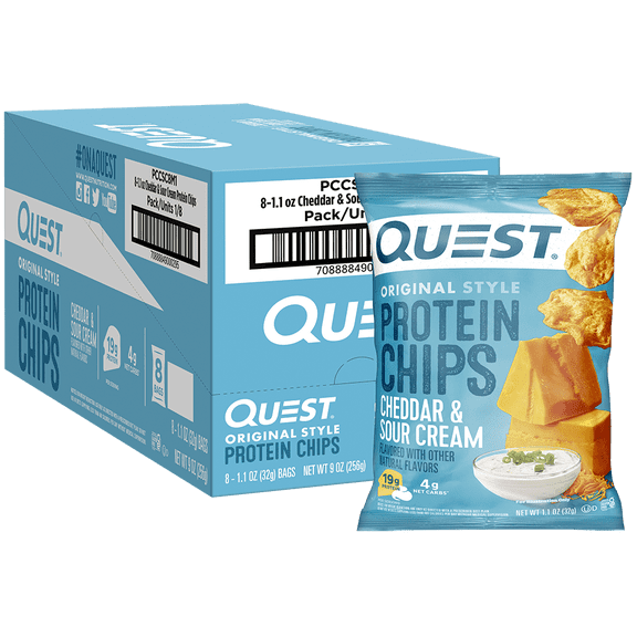 Quest Original Style Protein Chips, Cheddar & Sour Cream Flavor, High Protein Snack, 1.1 oz Bags, 8-Count