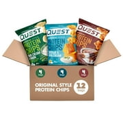 Quest Original Style Protein Chips, Variety Mix; BBQ, Cheddar & Sour Cream, and Sour Cream & Onion, 1.1oz Bags, 12 Count