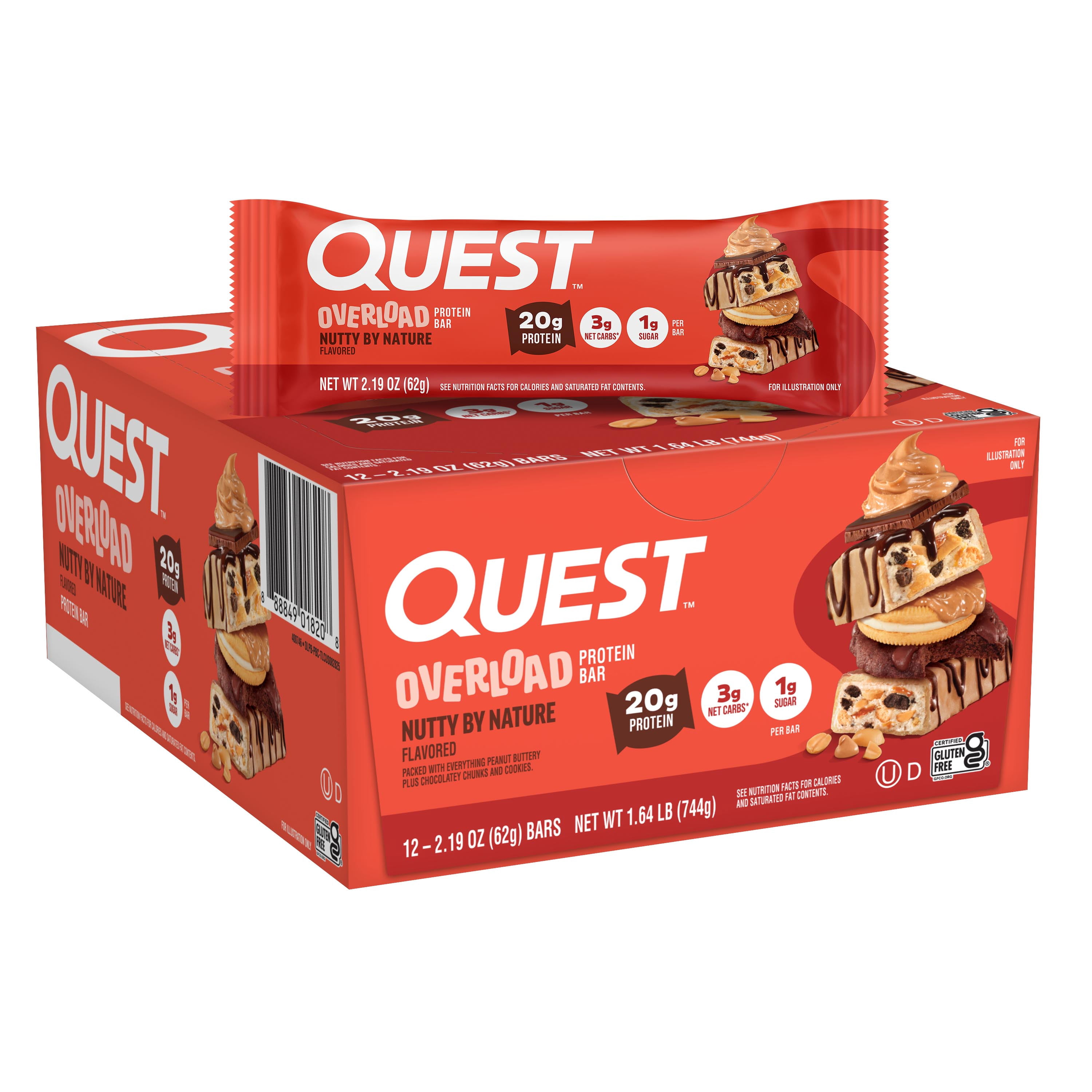 Quest Overload Protein Bars, Nutty by Nature Flavor, 20g of Protein, 12 Count