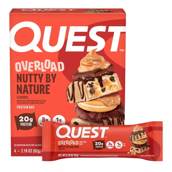 Quest Overload Protein Bars, Nutty by Nature Flavor, 20g of Protein, 4 Count
