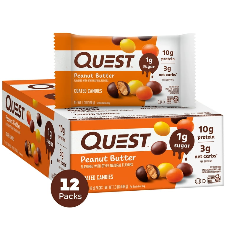 Quest Peanut Butter Coated Candies, Low Sugar, Protein Snack, 12
