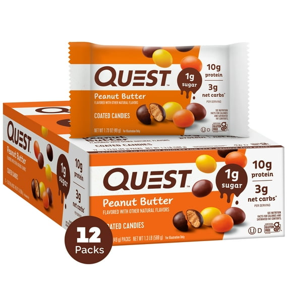 Quest Peanut Butter Coated Candies, Peanut Butter Flavor, Low Sugar, Gluten Free, 12 Count