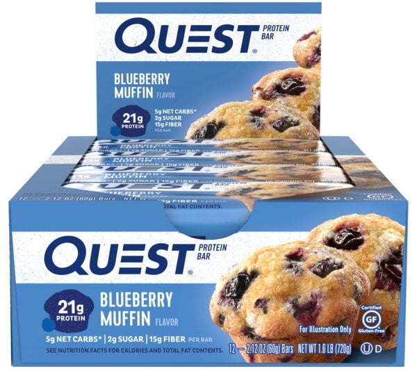 Quest Protein Bar, 20g Protein, Blueberry Muffin, Gluten Free, 12 Count