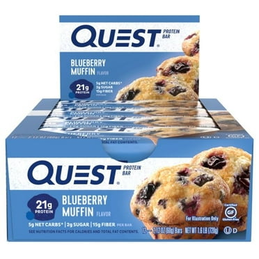 Quest Protein Bar, 20g Protein, Blueberry Muffin, Gluten Free, 12 Count