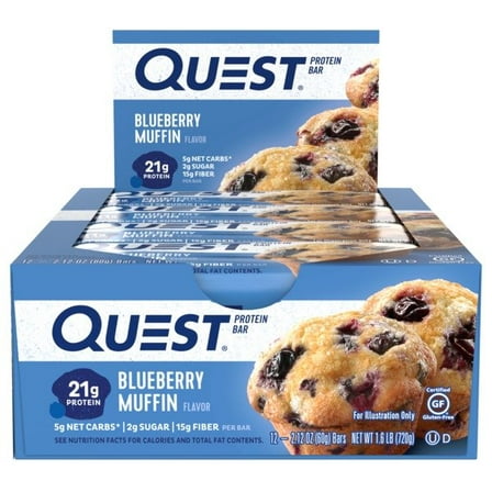 Quest Protein Bar, 20g Protein, Blueberry Muffin, Gluten Free, 12 Count