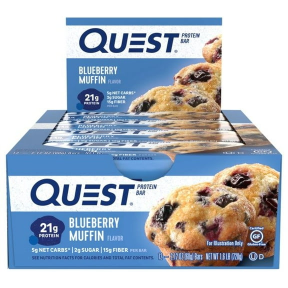 Quest Protein Bar, 20g Protein, Blueberry Muffin, Gluten Free, 12 Count